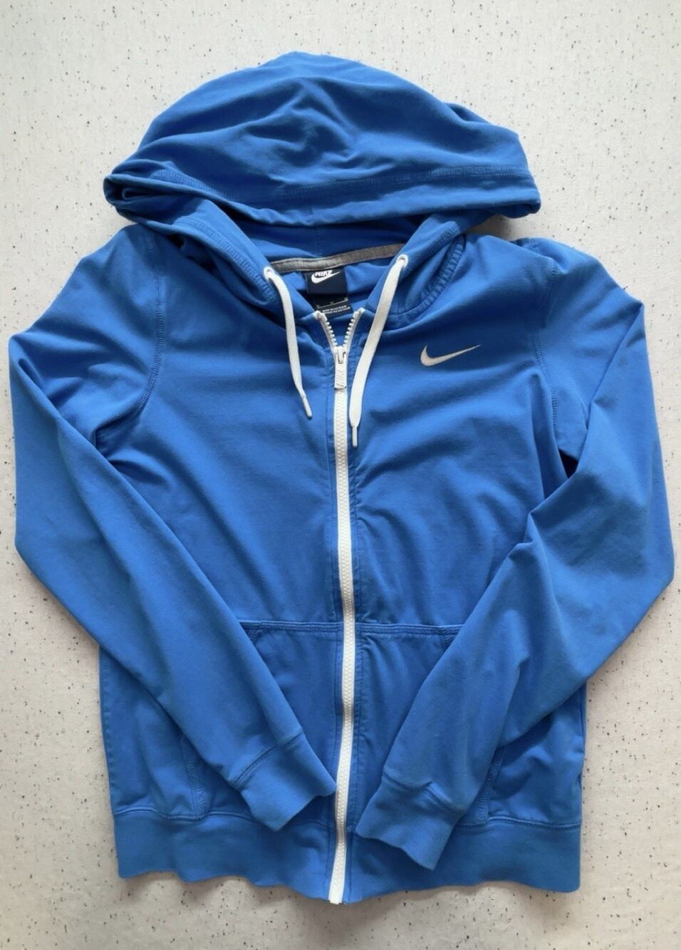 Nike Womens Jersey Full Zip Hoodie Jacket Medium Blue Stretch Cotton Lightweight